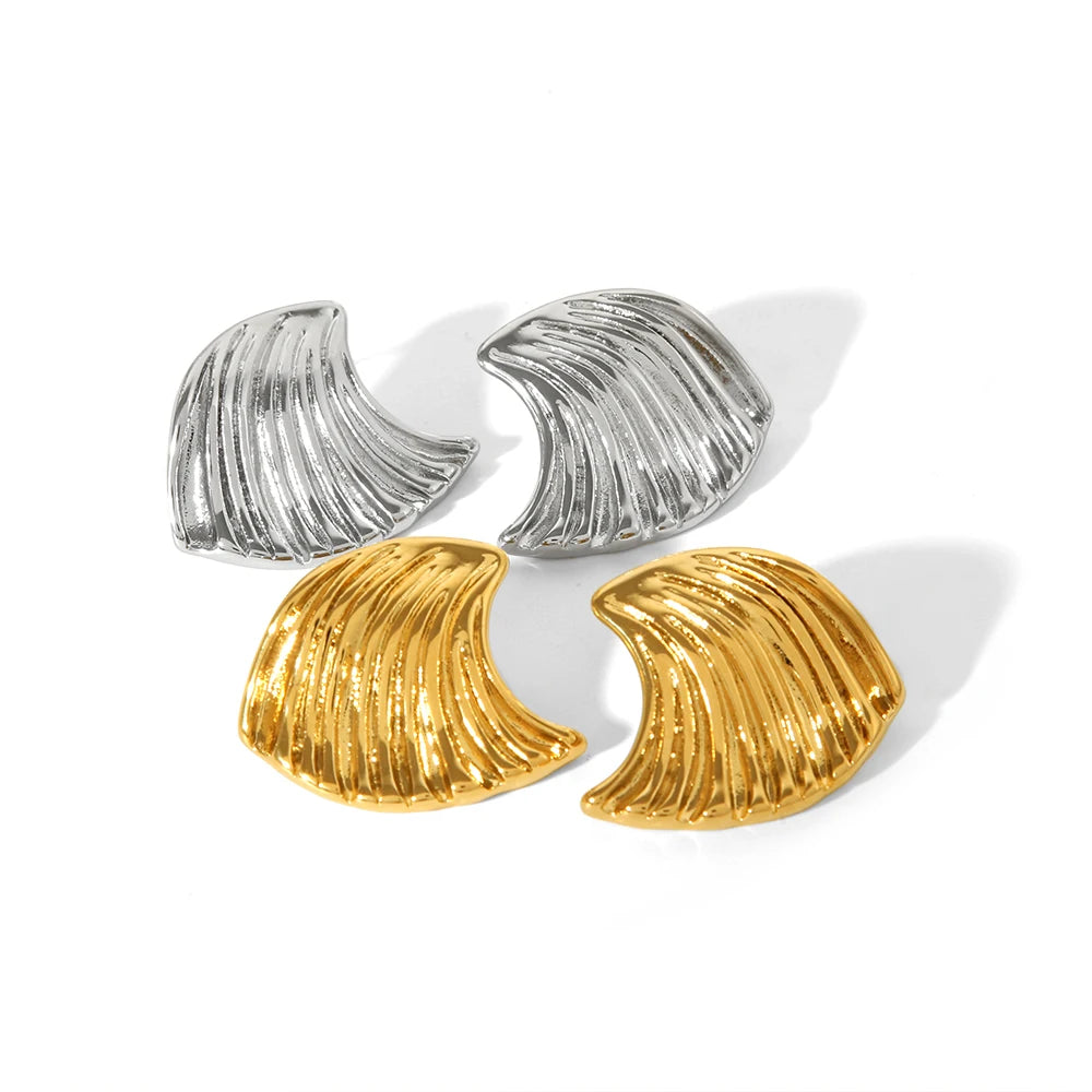 2024 New Creative Titanium Steel Jewelry Earrings Geometric Shell Textured Gorgeous Stripe Modern Stud Earrings Trendy 18K Go