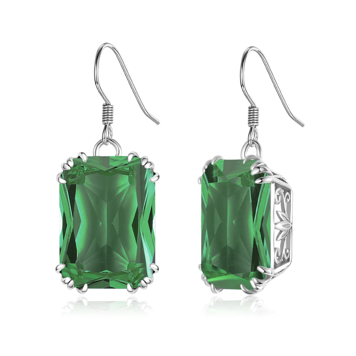 Luxury Jewelry Sterling Silver Square Gemstone Party New Trending Women Vintage Emerald Earrings Long Drop Earring