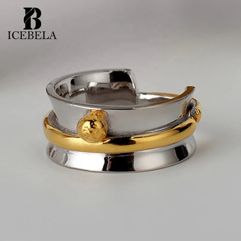 ICEBELA Simple and Small Design 925 Sterling Silver Winding Rope Tie Ring Women's Ins Open Colored Index Ring