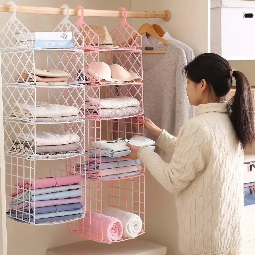 Hot-Selling Wardrobe Multilayer Shelving Storage Basket Hangers Closet Organizer Clothes Storage Bag Wardrobe Storage Rck