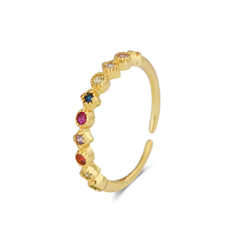 Fashion Luxury Gold Plating S925 Sterling Silver Dainty Colourful Zircon Adjustable Finger Ring for Women