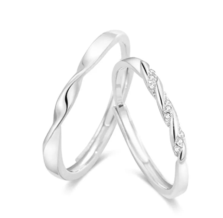 Rings Engagement Gift Eternal Couple Ring Geometric Inlay Zircon S925 Sterling Silver Water Waves Promise Mobius Adjustable R