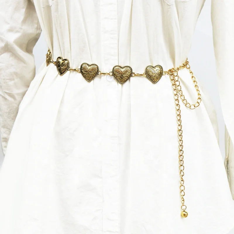 Vintage Extended Loving Heart Metal Belt Ladies with Dress Pants Decorative Belt