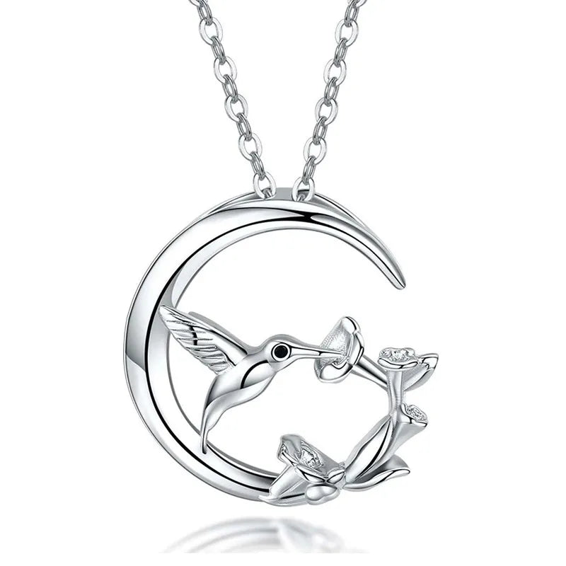 CAOSHI the Moon Bird Flower Design Pendent Necklace for Women Silver Plated Accessories Statement Jewelry Wedding Necklace