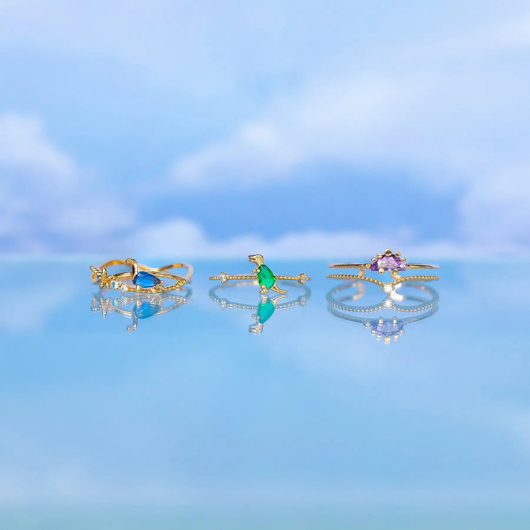 Hot Stylish Animal Little Dinosaur Ring 18k Gold Plated Color Preserving Diamond Hand Jewelry Girl Color Zircon Cute Finger R