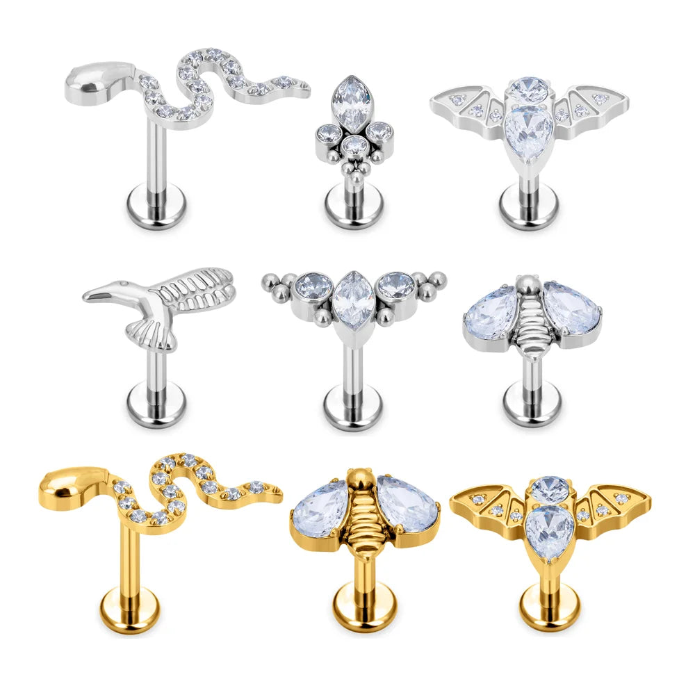 G23 ASTM F136 Titanium Funny Shape Zircon Inlay Nose Stud Labret Piercing Ear Stud Ear Tragus Body Piercing Jewelry