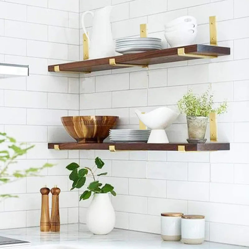 Heavy Duty Metal Black Multifunction Double Tier Cast Iron Square Wall Mount Storage Rack 4-Piece Set for Kitchen Garage Livi