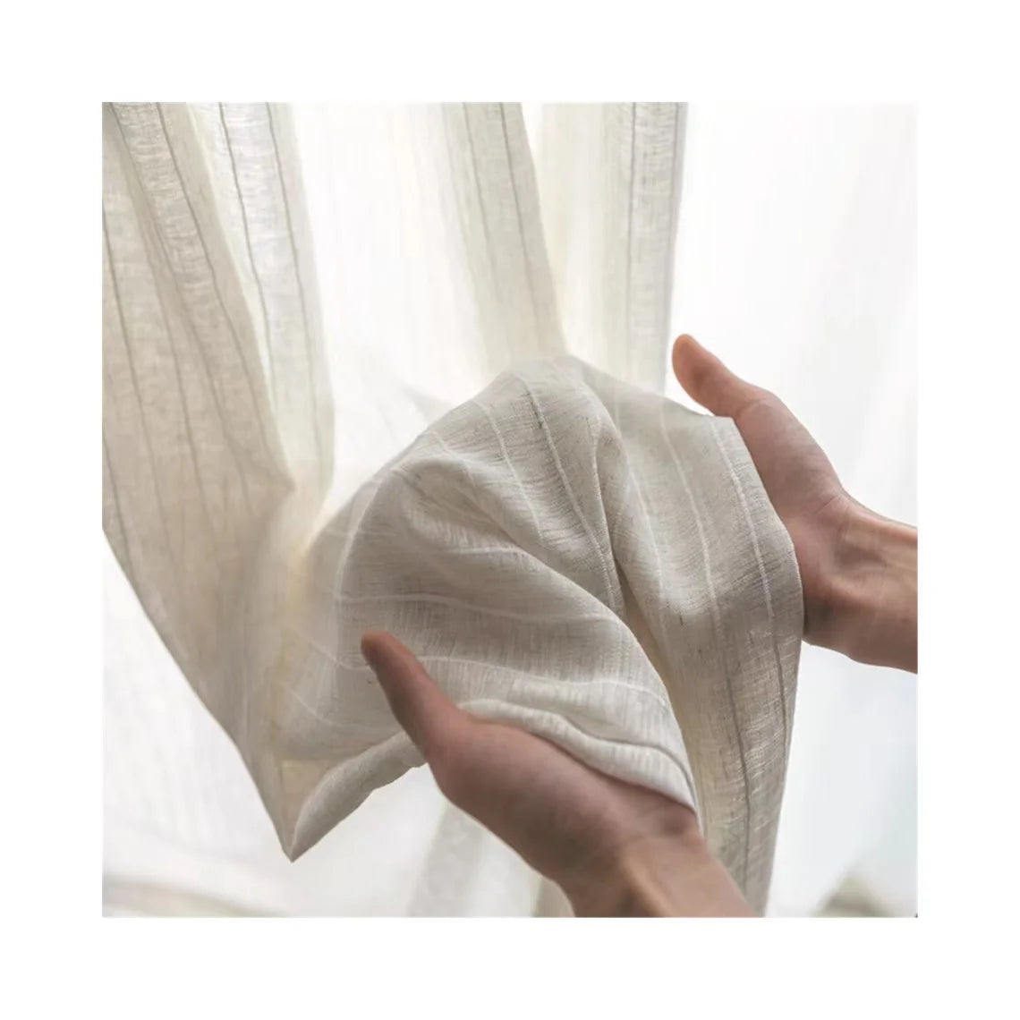 Nature White Beige Linen Sheer Curtain Fabric by the Yard