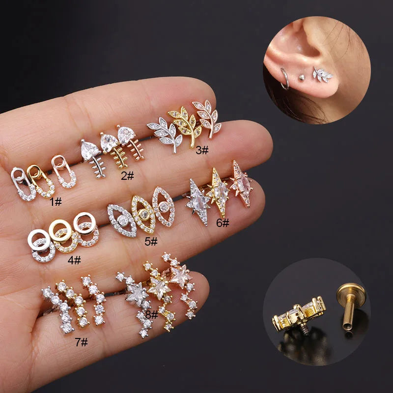 Crystal Ball Lip Earring Stud 1.2x6/8x3mm Stainless Steel Labret Piercing Cartilage Tragus Piercing Body Jewelry 12 Mix Color
