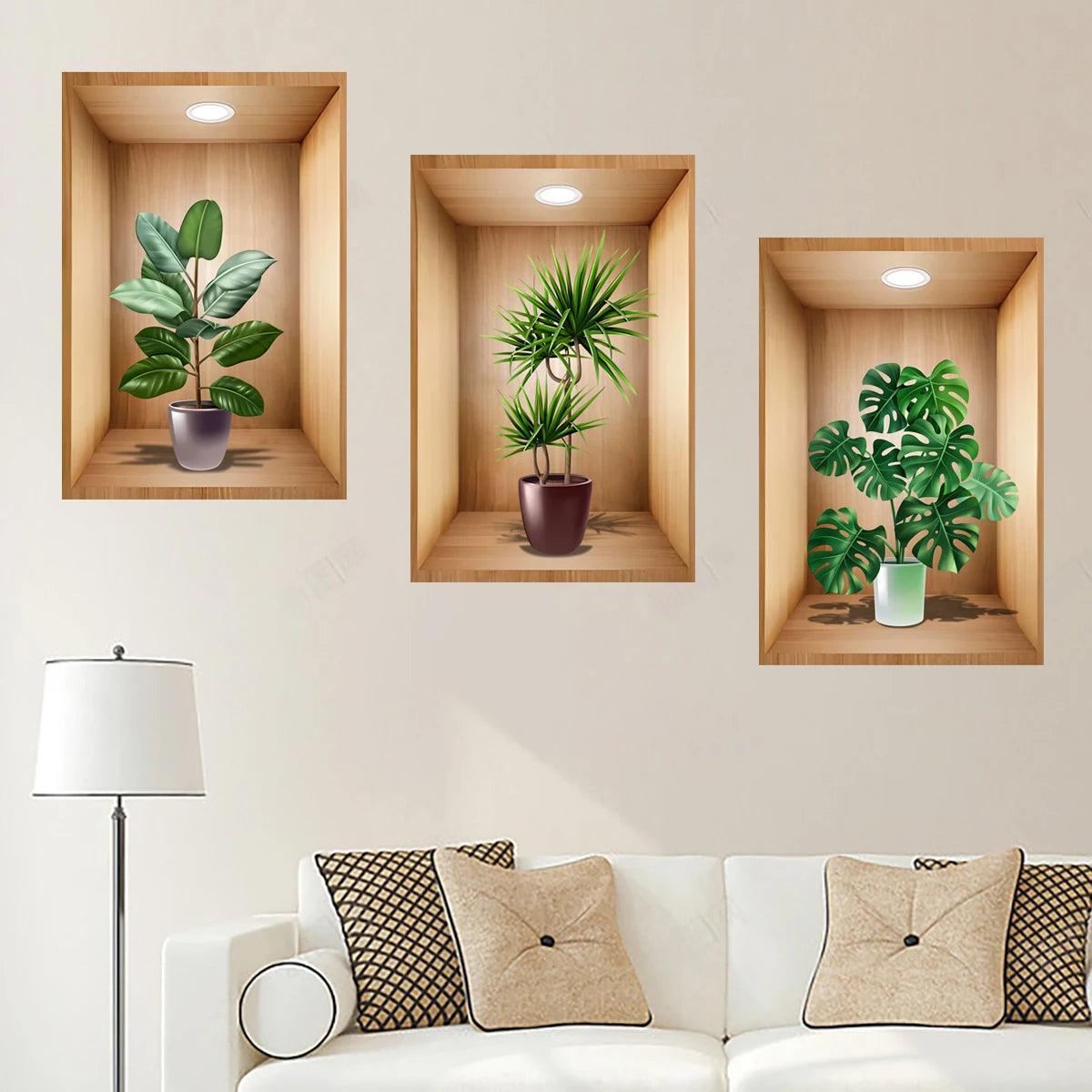 Green Plant Pot Wall Sticker Gold Deer Wallpaper Bedroom Living Room Decoration Mural Self-adhesive Stickers