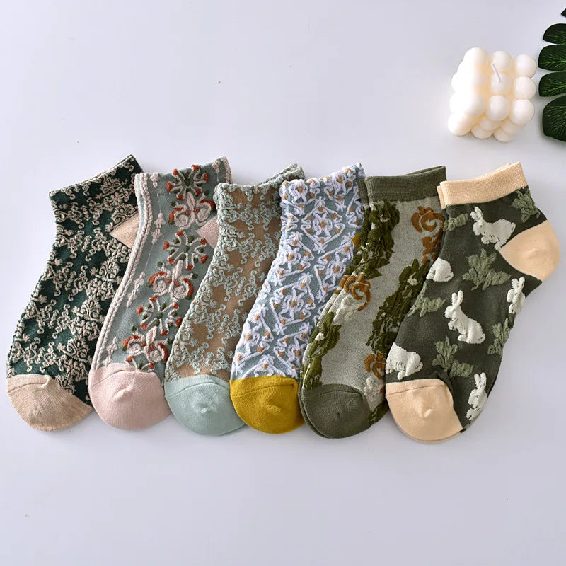 Spring Three Dimensional Green Relief Summer Women's Socks Vintage Short Socks Summer