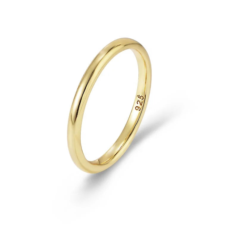 Minimalist Women Anillo Simple  Glossy Stacking Finger Ring Brand Ring Gold 925 Sterling Silver Plated Stackable Plain S925 R