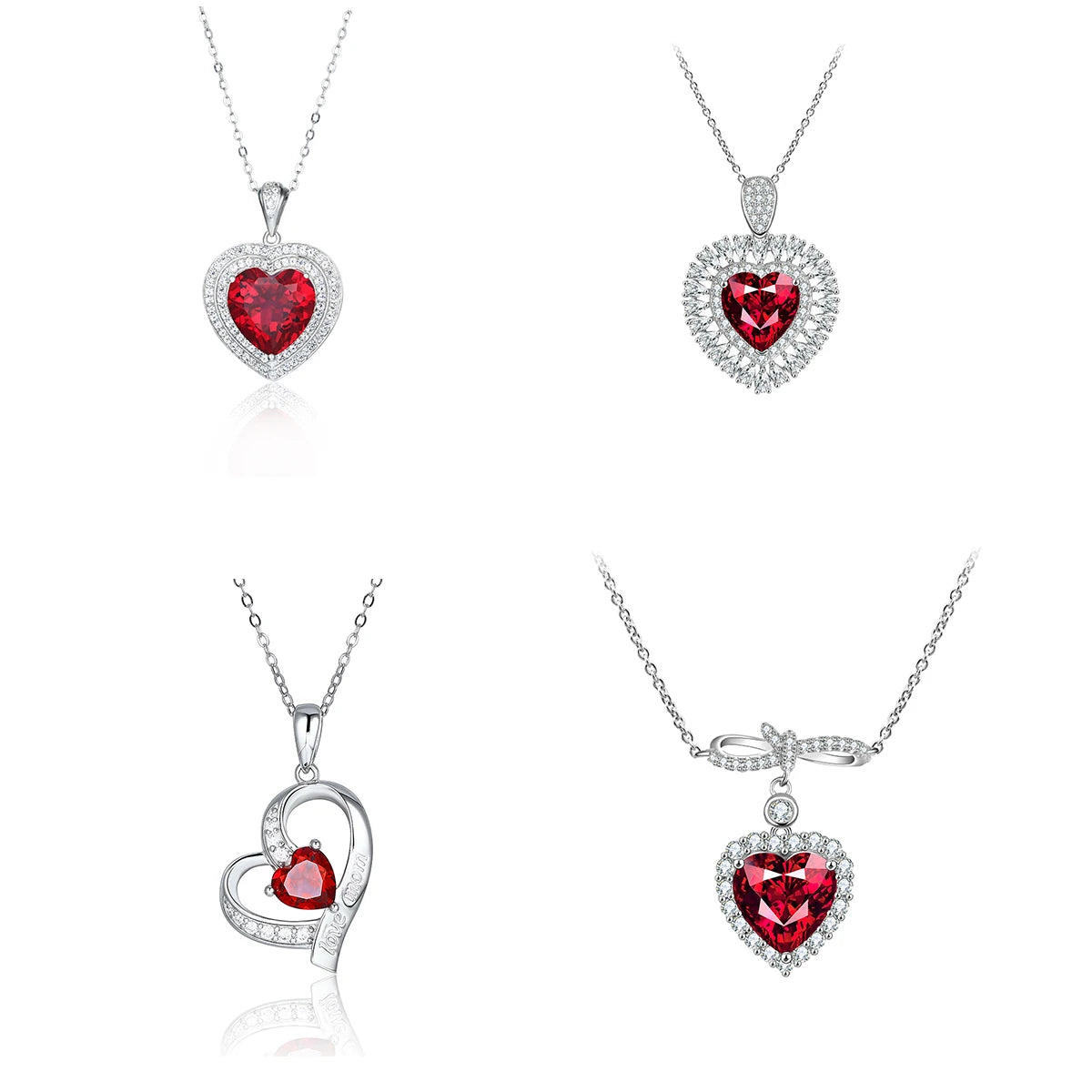 Custom  Lab Created Red Ruby Heart Shape Pendant Necklace 925 Sterling Silver Gemstones Choker Statement Necklace Women Chain