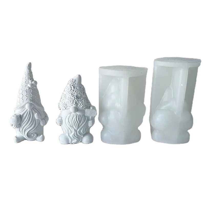 Faceless Santa Claus Silicone Candle Molds Christmas Dwarf Mold Flexible Honey Bee Gypsum Resin Soap Molds for Santa Claus