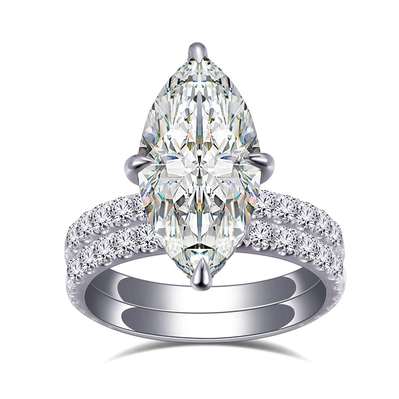 Messi Jewelry Customized MSR-913 10k Solid Gold Couple Ring Marquise Cut Moissanite Ring