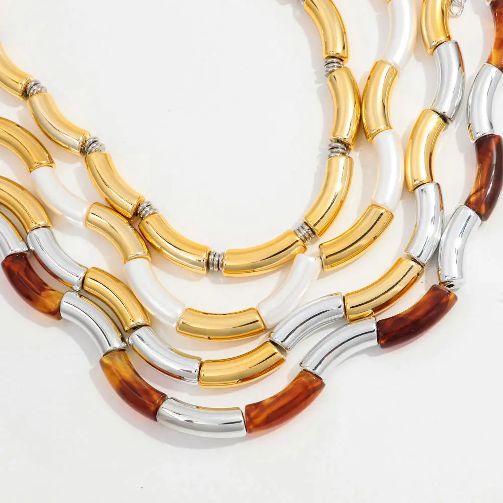 Best Price Newplastic Bamboo Beads Jewelry Accessory Designer Creative Choker Amber 18k Gold Plated Acrylic Women's Necklace