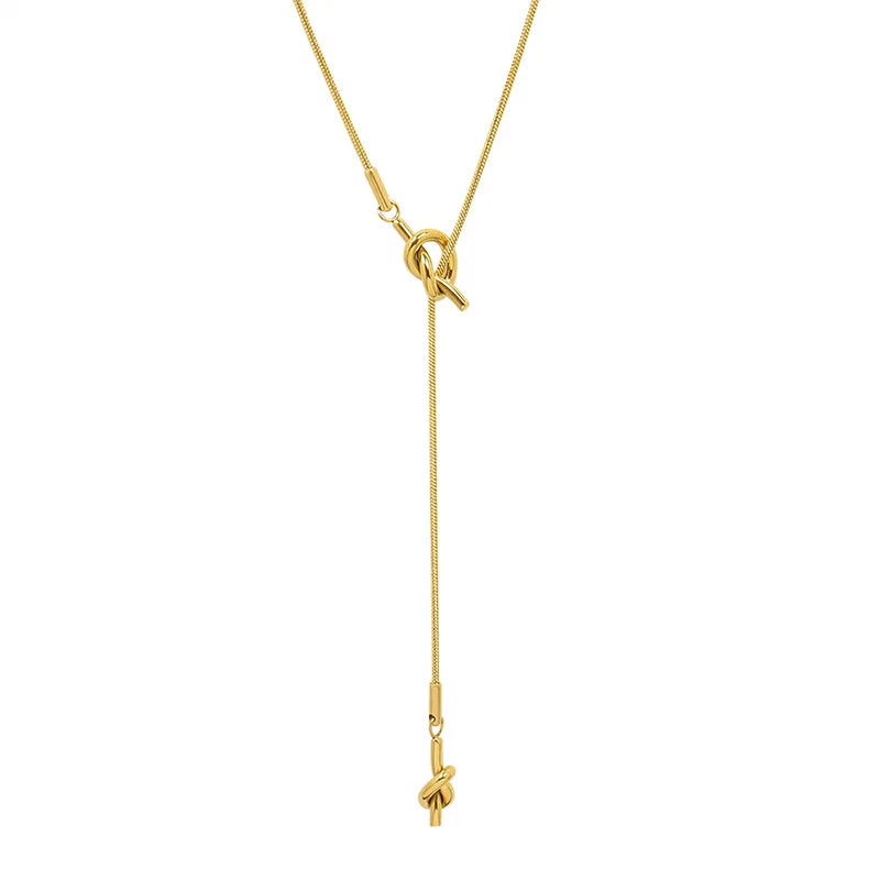 Minimalist Gold Knot Charm Necklace 18k Elegant Stainless Steel Tassel Necklace With Small Knot Fashion Jewelry for Women Gif