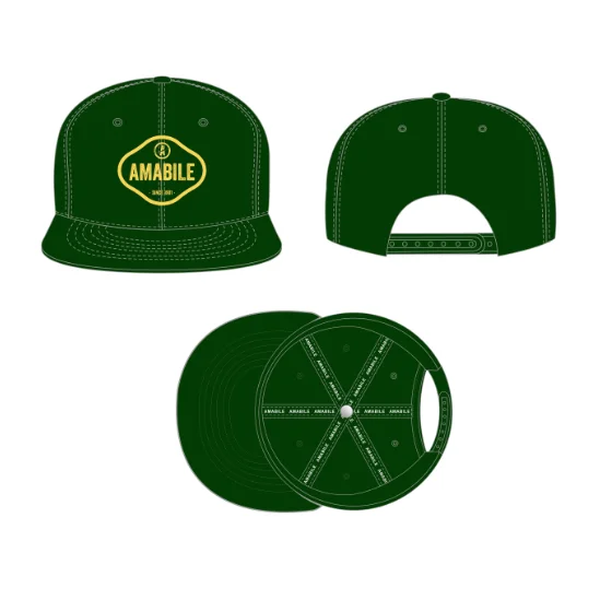 Hot Sale 6 Panel Green Flat Bill Custom Logo 3D Embroidery Patches Blank Unisex Hip Hop Sports Cotton Snapback Hats