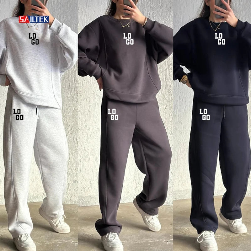 Women Clothing 2025 Jogger Jumpers Custom 2 Piece Crewneck Sweatshirt Set Women Wholesale Two Piece Pants Set
