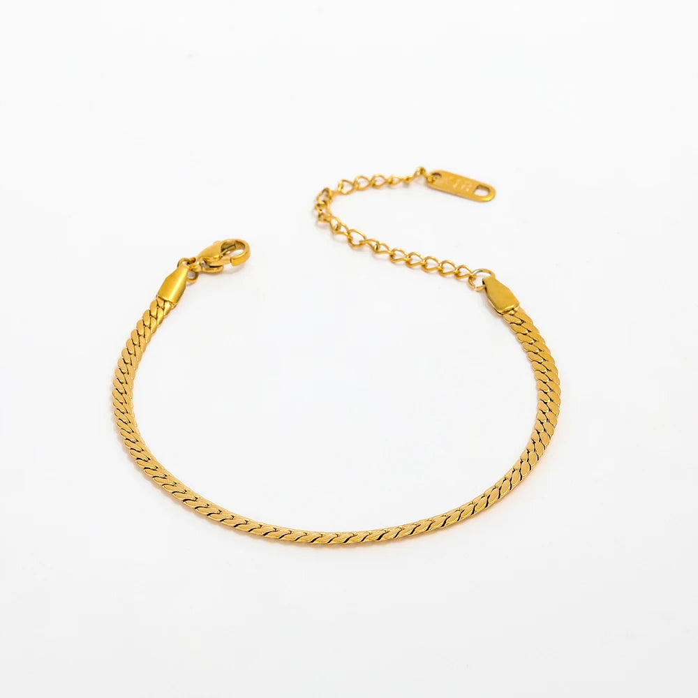 Fenny 18K PVD Plated Wholesale Waterproof Versatile Simple Herringbone Chain Stainless Steel Jewelry Bracelet for Women
