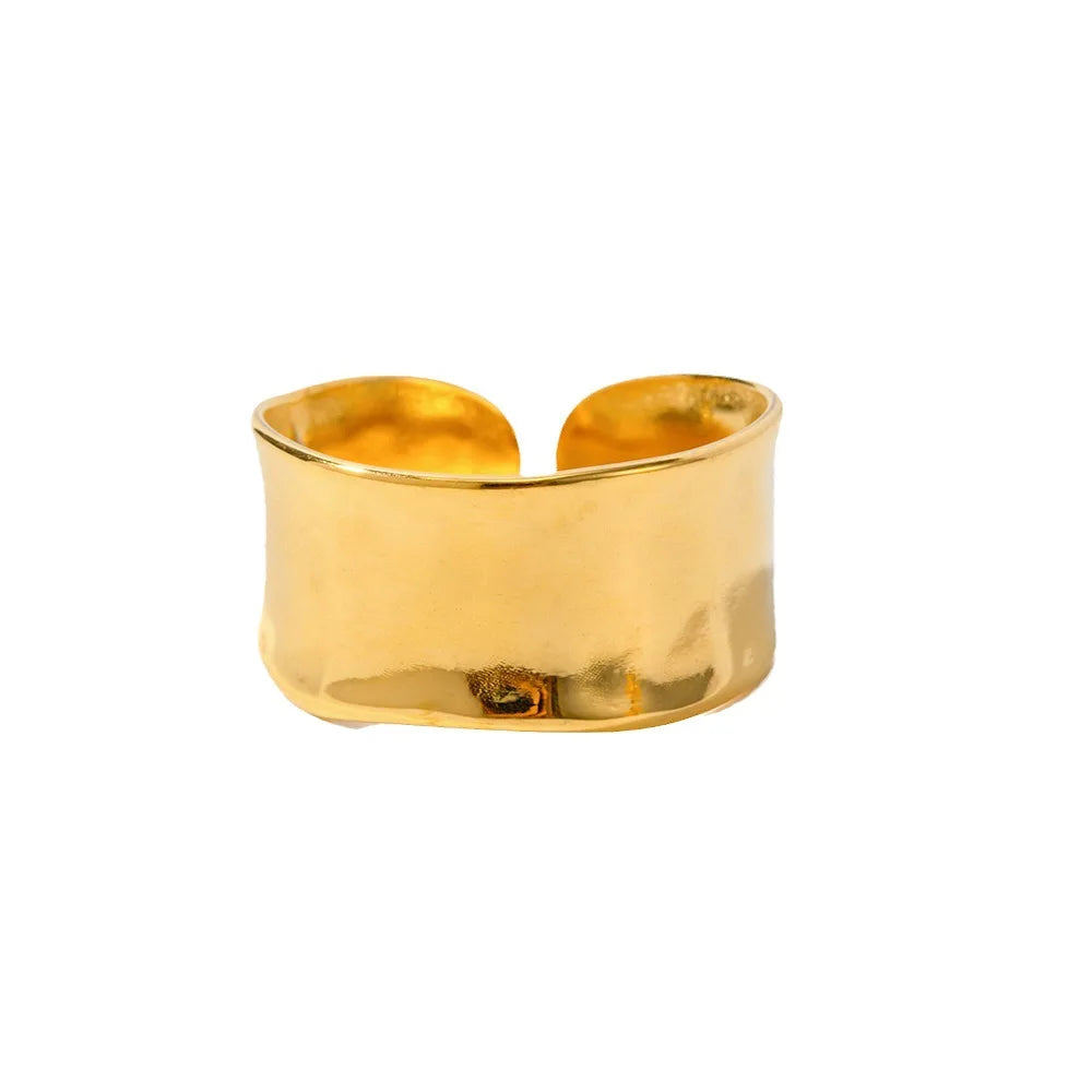 SC Trendy Vintage Adjustable Gold Plated Ring Casual Adjustable Ring Fashion Minimalist Stainless Steel Rings for Women Girls