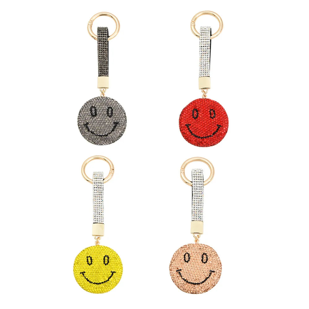 Luxury Girly Gift Fashion Diamond Smile Face Keychain Crystal Rhinestone Key Chain Women Bag Pendant Keyring Expression Keych