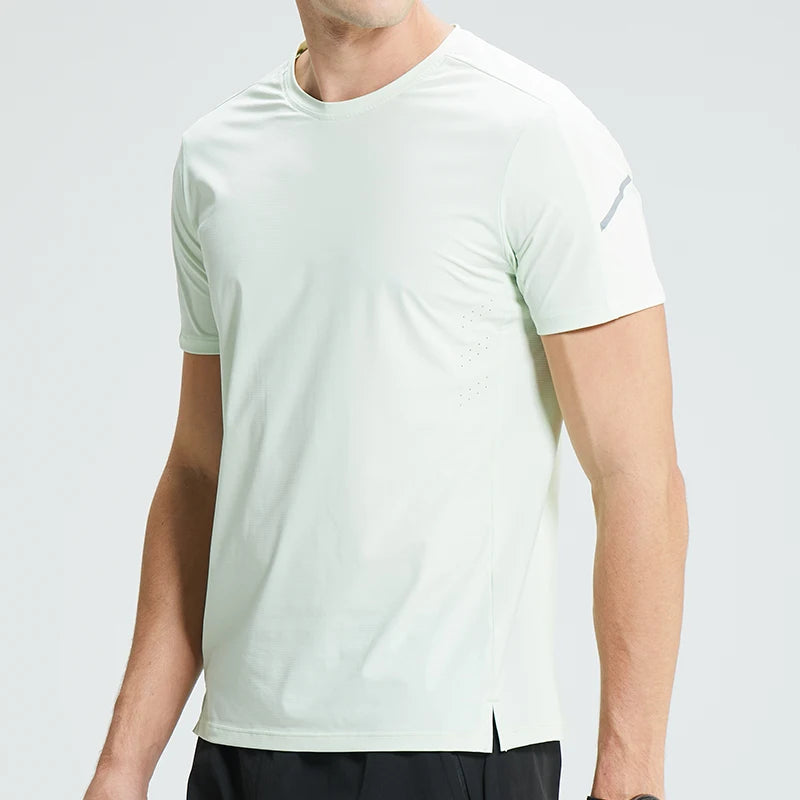 Men Sun Protection Shirt Crew Neck Athletic Compression Printing Shirt Active Wear Dry Fit Gym Sports Shirts