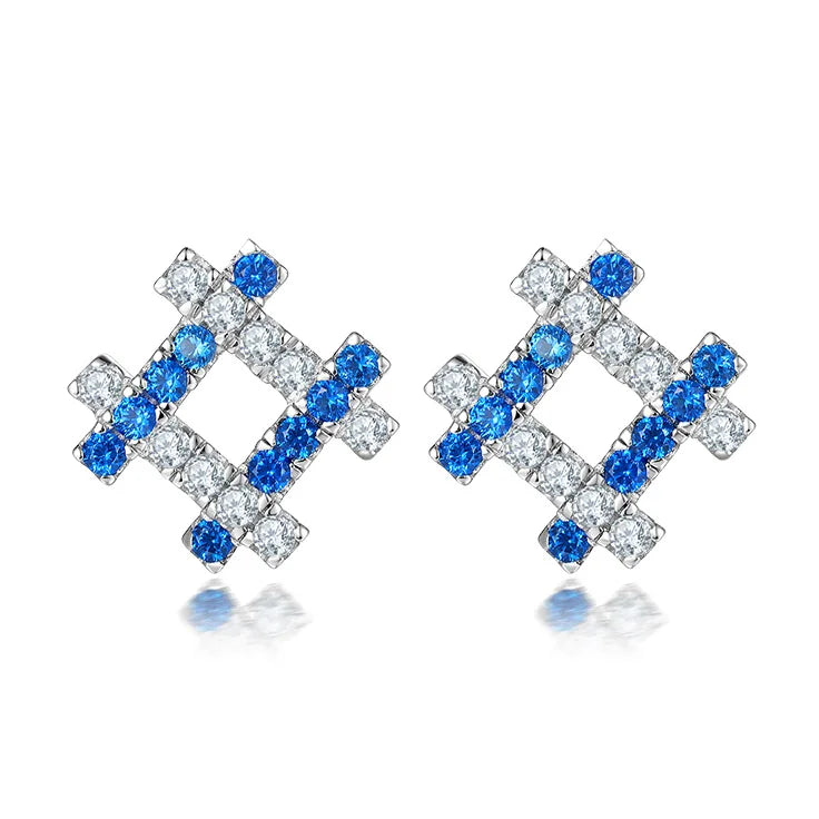 JCA Wholesale 925 Sterling Silver Earrings Sapphire Zircon Ear Studs Fashionable for Women