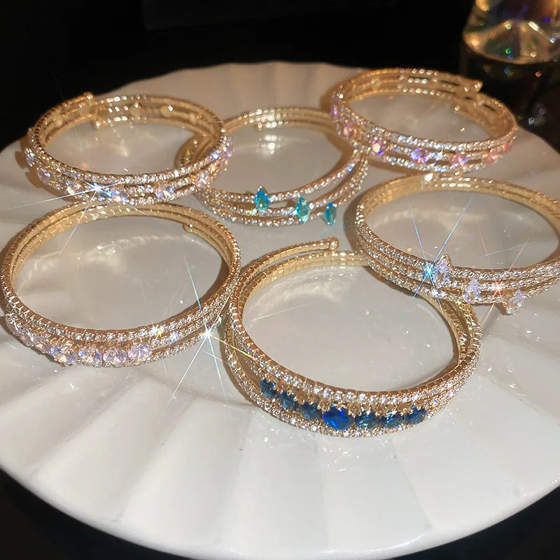 DAIHE Fashion Jewelry Women Friendship Copper Bracelet Multi-layer Zircon Adjustable Bracelet