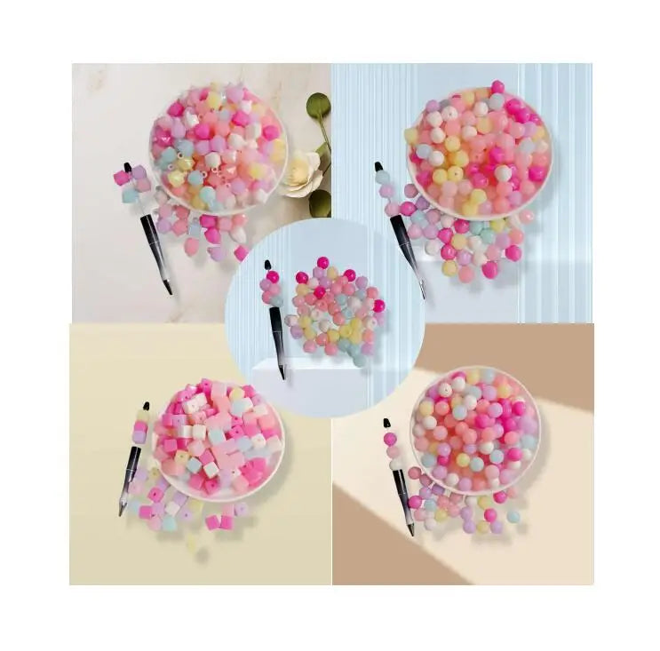 Assorted Acrylic Loose Spacer Beads for Crafts Jelly Candy Color Round Square Beads Pendants for Keychain Jewelry Making DIY