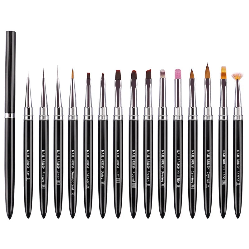 15 PCS Fashionable Diy Nail Beauty Painting Line Pen Soft Nylon Nail Art Brush Set Nail Art Brushes With Lids