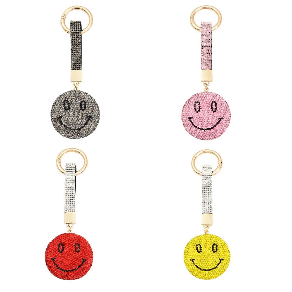 Fashion Luxury Girly Gift Crystal Rhinestone Key Chain Diamond Smile Face Keychain Women Bag Pendant Keyring Expression Keych