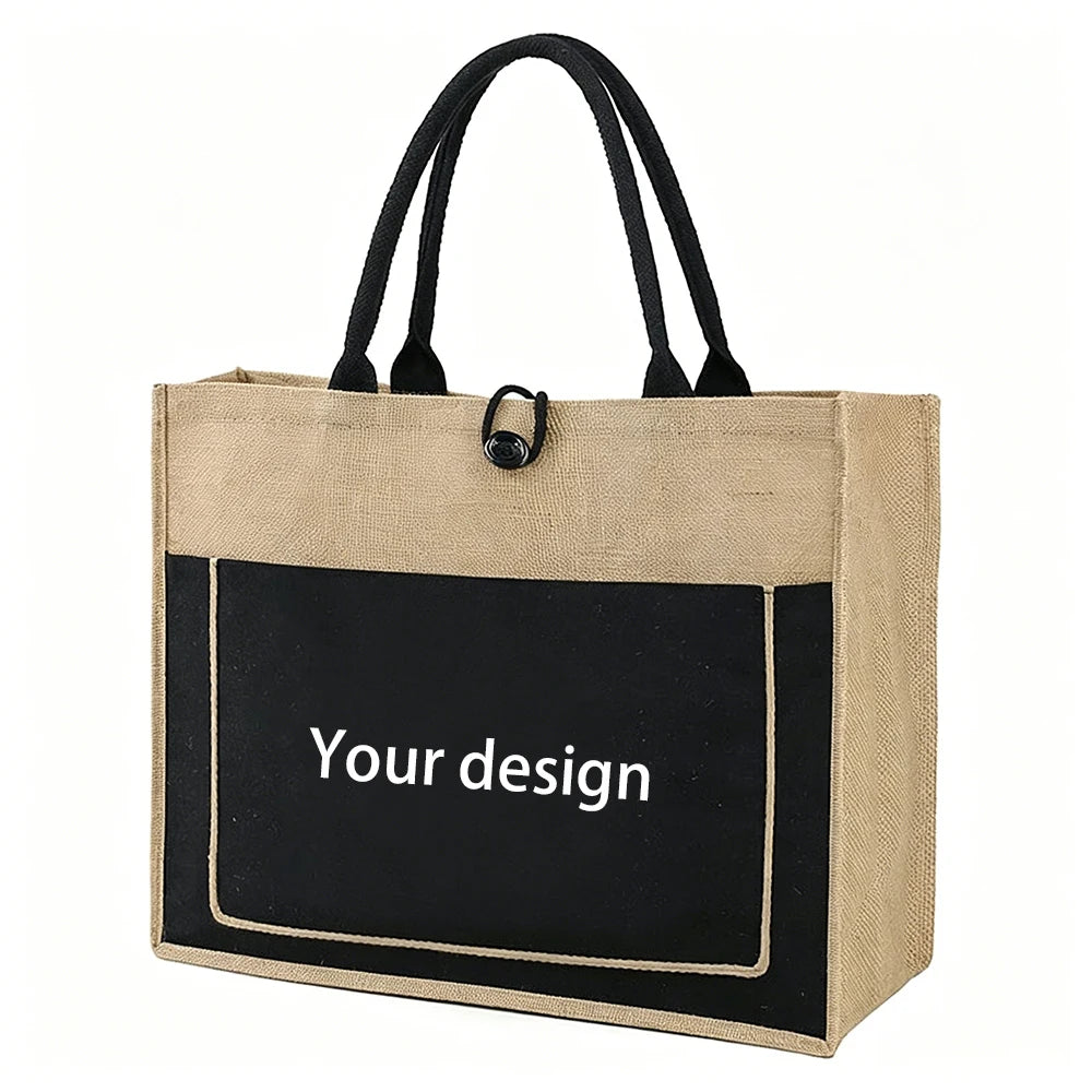 Custom Reusable Shopping Tote Bags Burlap Tote Bags Oversize Canvas Jute Gift Beach Bag for Men and Women