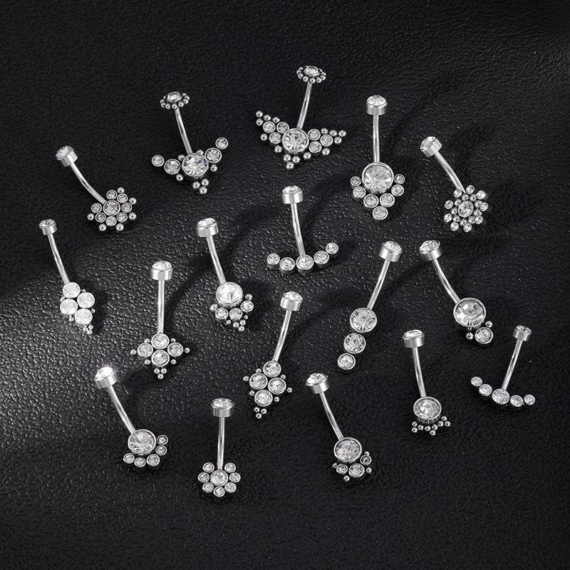 Bulk 316 Stainless Steel Belly Rings Silver Wing Shape Zircon Belly Button Piercing With Beads