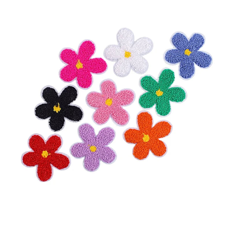 Factory Sale  Iron on 5cm/8cm Colorful Embroidered  Chenille Flower Patches