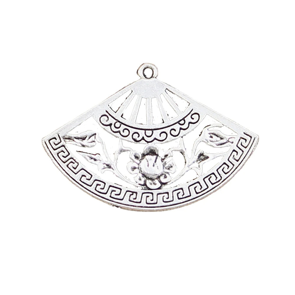 Charms Flower Fan 25x36mm Tibetan Silver Color Pendants Antique Jewelry Making DIY Handmade Craft