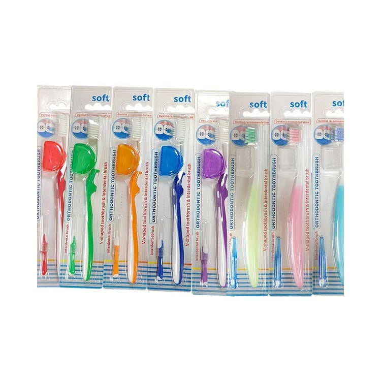 Multi V-Shaped Orthodontic Toothbrush Nylon Medium Soft Filaments V-Trim for Cleaning Ortho Braces