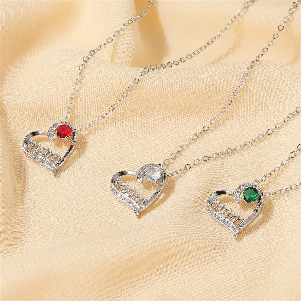 Fashion Jewelry Letter MOM Necklaces Temperament Heart Shape Inlaid Crystal Pendant Necklace As Mother's Day Necklace
