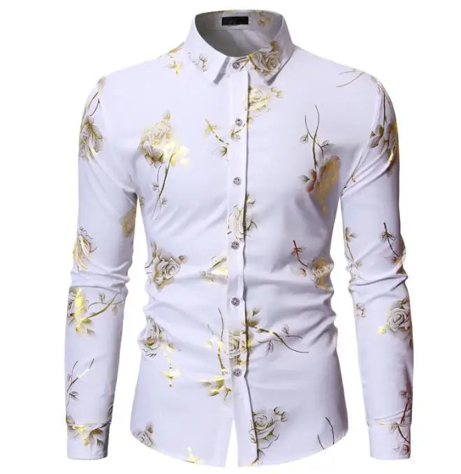 Wholesale Fashion Long Sleeve Cotton Full Gilding Printing Shirt Custom Design European Size Shirts