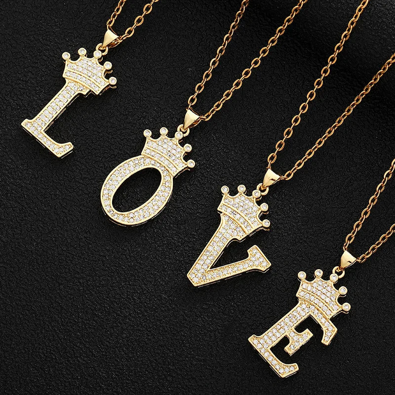 Manufacturer Stainless Steel 18K Gold Plated Chain Necklace 26 Initial English Letter Copper Necklace with Zircon Chain Neckl