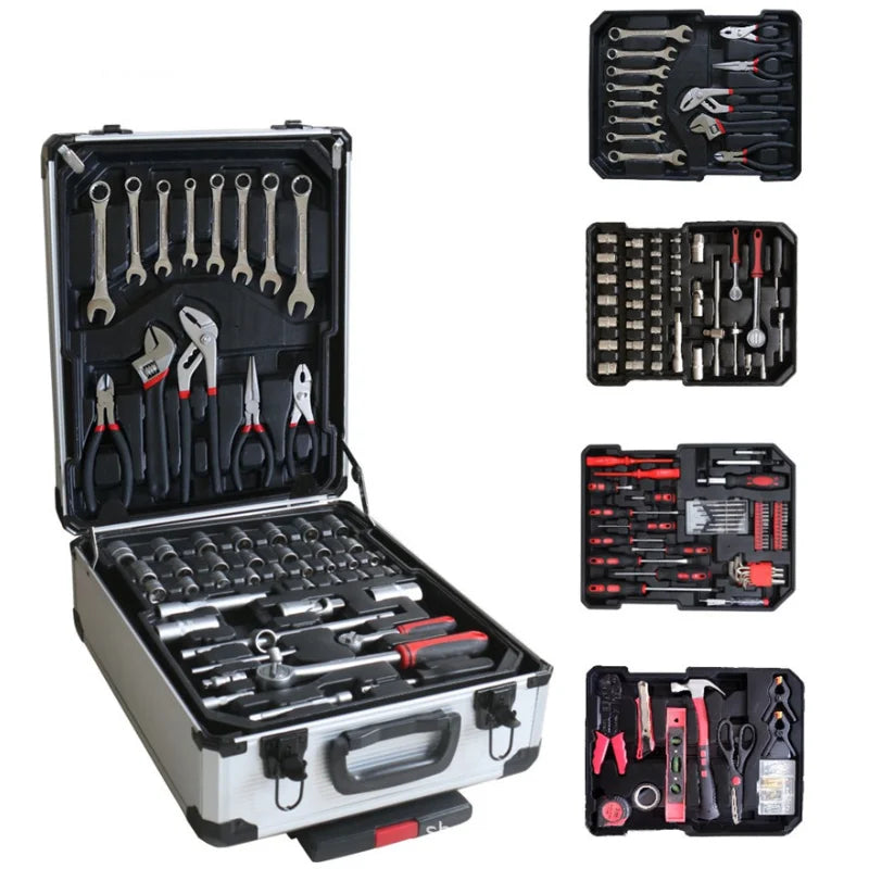 187pcs Car Repair Tool Box Spanner Socket Wrench Mechanic Hand Tool Kit Set in Aluminium Suitcase for Bike Automobile Repairi