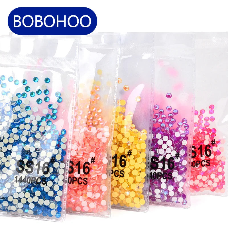 BOBOHOO Hotfix Rhinestone Sparkle Series SS6 SS10 SS16 Glass Flat Back Hotfix Glass Rhinestones for Dresses Rhinestone Clutch