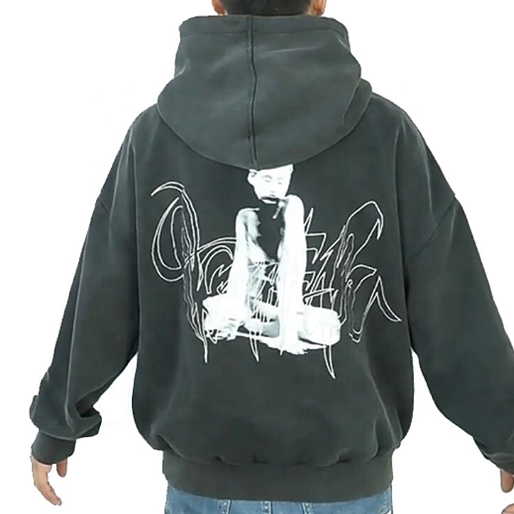 Factory Custom Long Sleeve Stone Wash Hoodies Men's Acid Wash Hoodies Custom  Logo Faded Hoodies