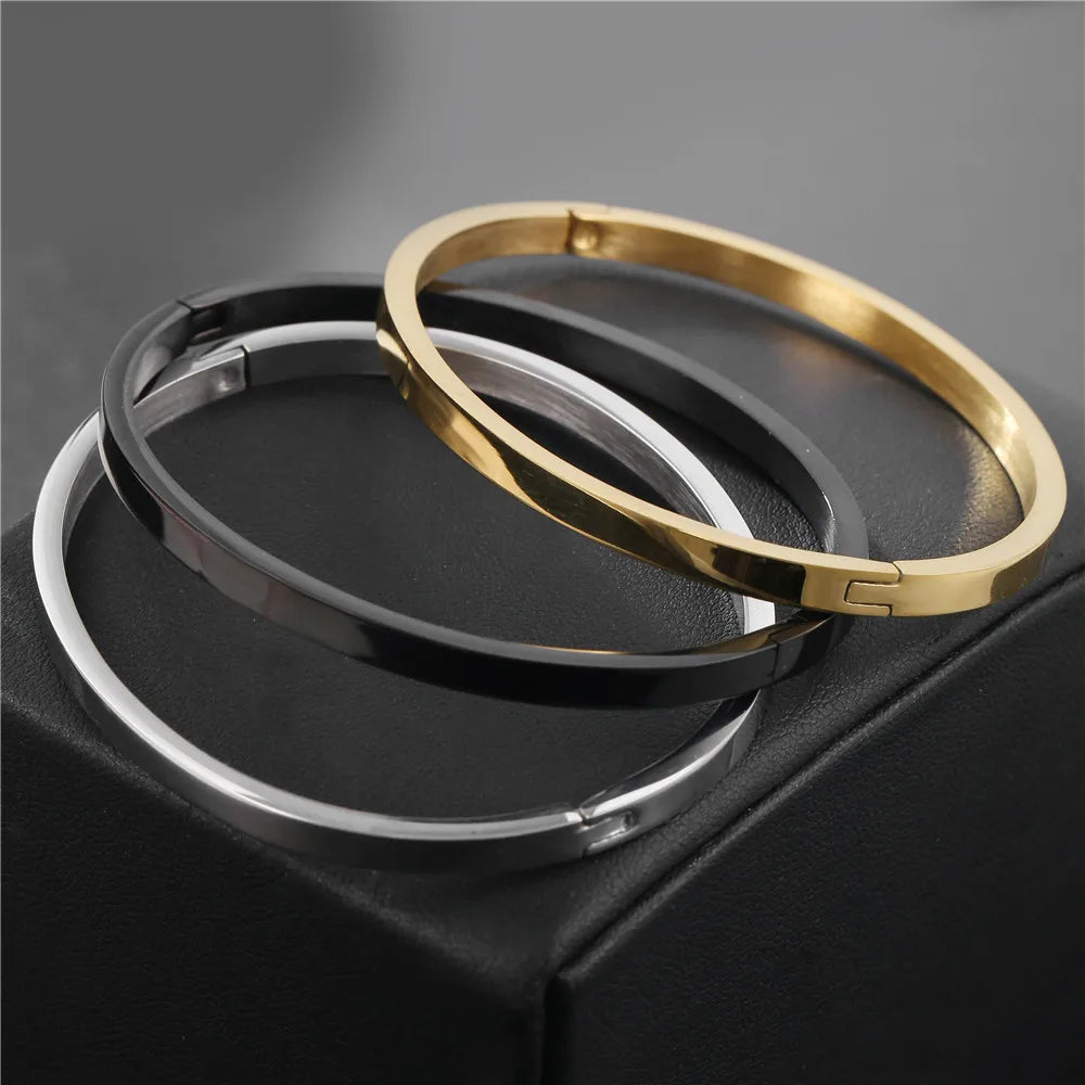 Hot Sale Simple Waterproof No Fade Men Women Couple Bangle Bracelet Stainless Steel 18K Gold Plated Bracelet