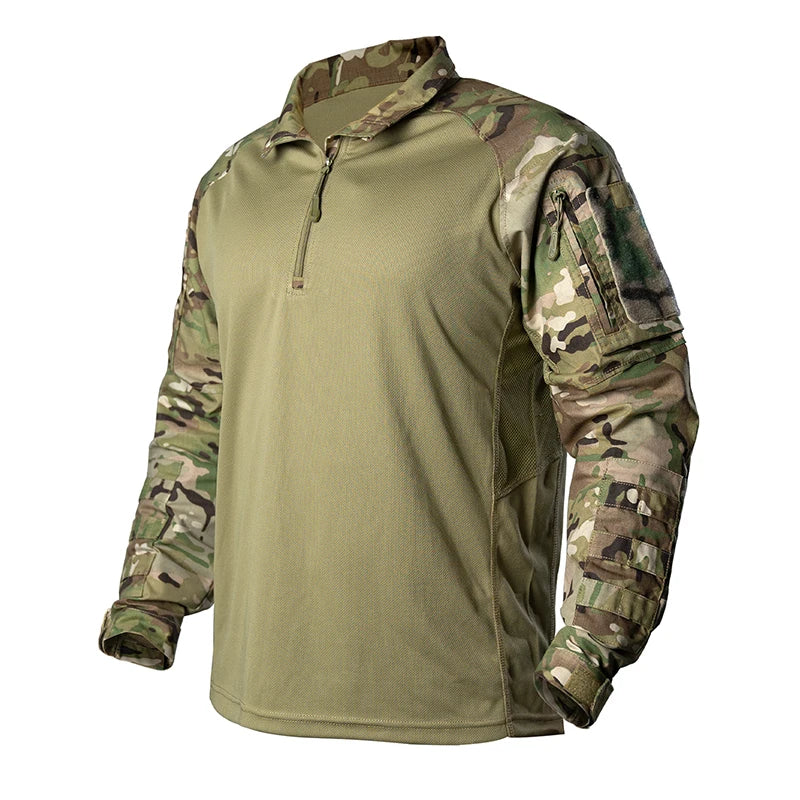 IDOGEAR Men UFS Tactical Top Long Sleeve Shirt Combat Clothing Cargo Combat Shirts Camo Shirt with Elbow Pads