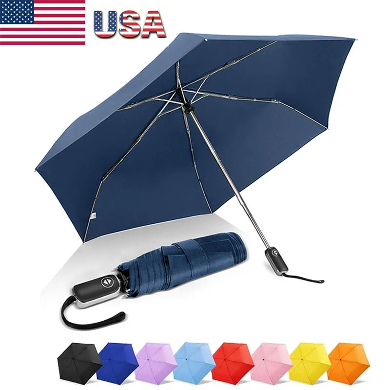 Portable 21 Inch Women's 210T Pongee Automatic Open Flat Handle Custom Print Small Mini Travel Compact Adults 3 Folding Umbre