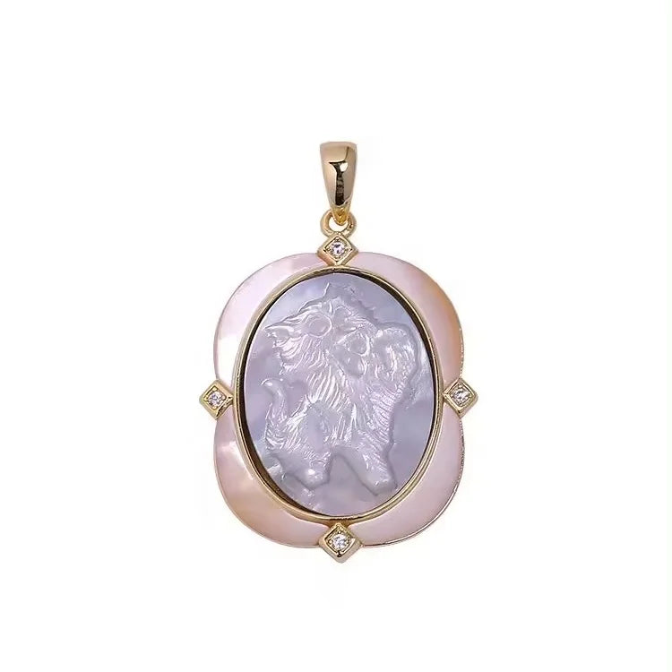 Heizun Factory Natural Black Shell Cameo Cat CZ Pendant Necklace for Gift Idea Birthday Anniversary Woman's Cloth Decoration