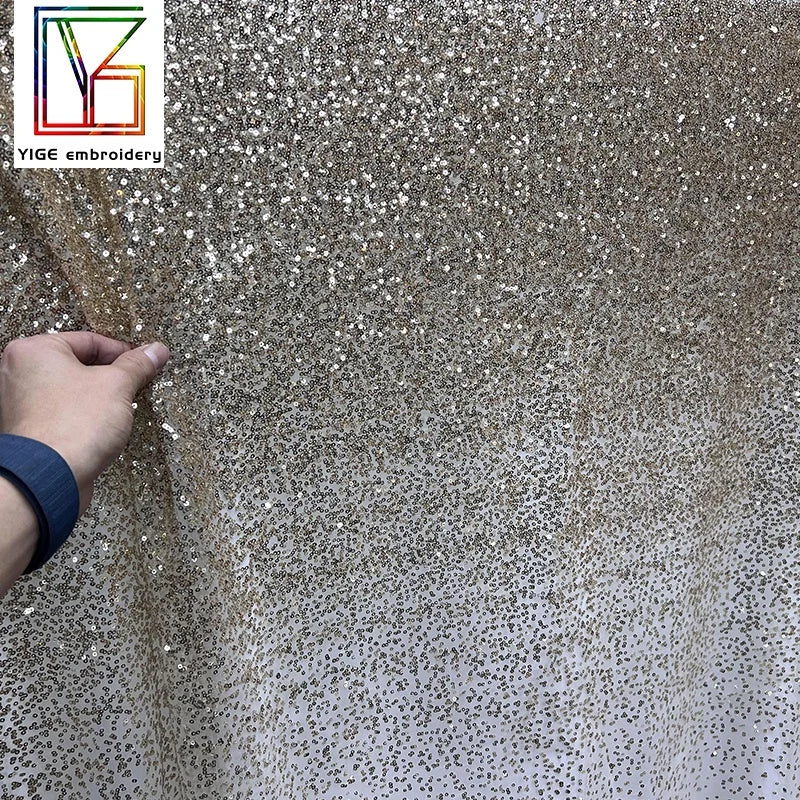 Supplier 100% Polyester Golden Embroidered Wedding Party Dress Sequin Tulle Fabric for Occasion Dress