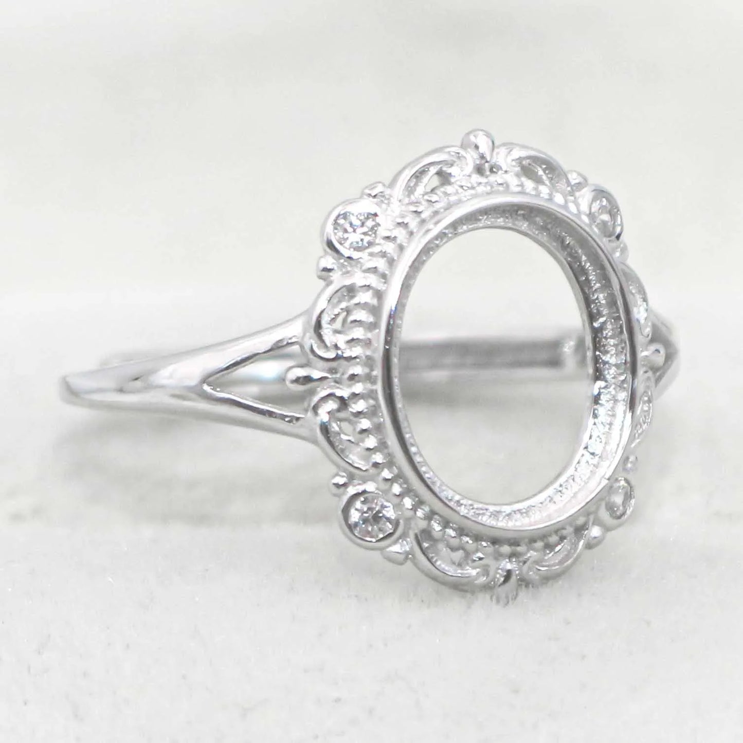 Sterling Silver 8*10mm Semi Mount Ring Empty Frame Support Blank bar Bezel Setting S925 Base Without Center Stone for DIY Inl
