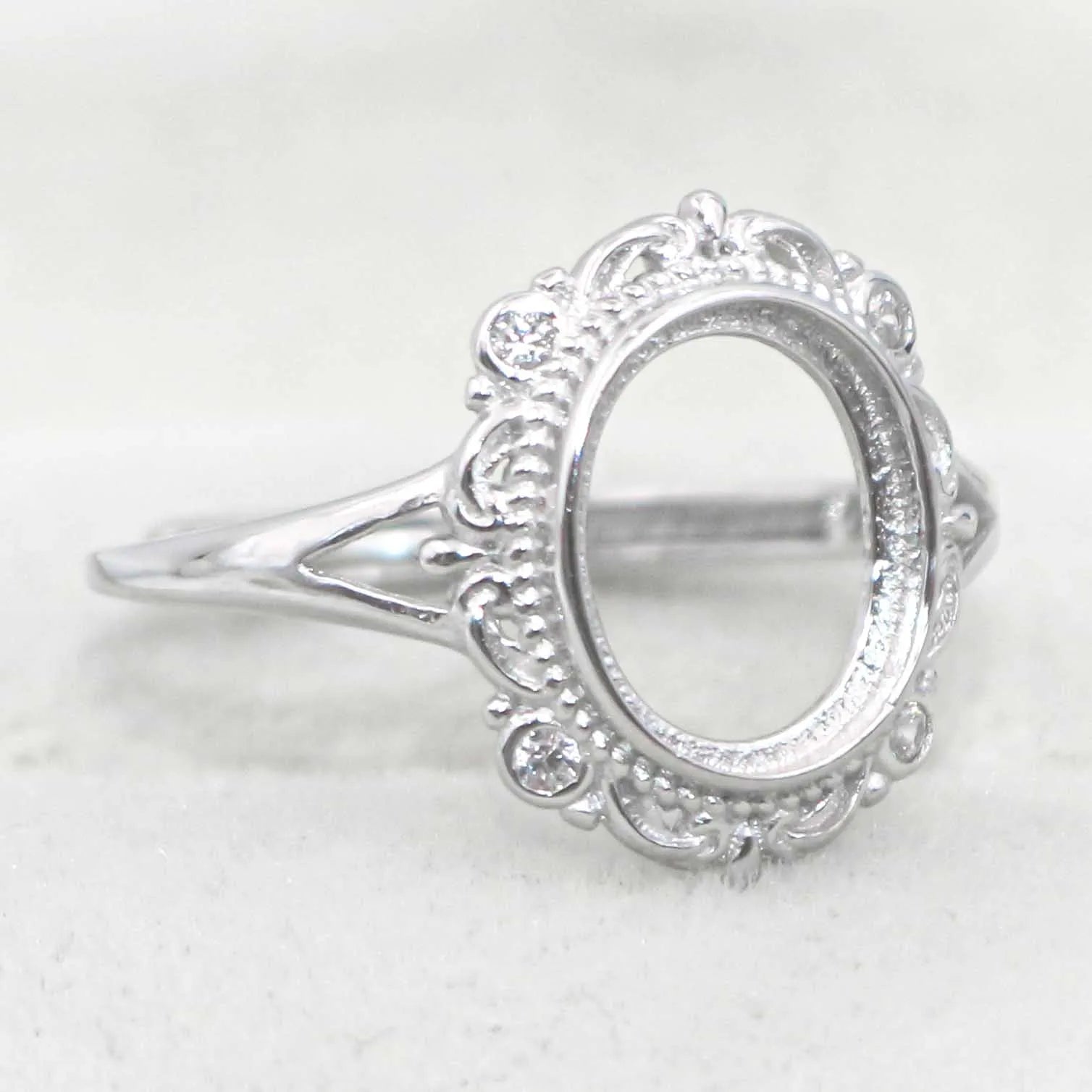 Sterling Silver 8*10mm Semi Mount Ring Empty Frame Support Blank bar Bezel Setting S925 Base Without Center Stone for DIY Inl